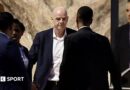 Fifa president Gianni Infantino leaves Al-Madina Stadium in Rabat following the 2026 Women's Africa Cup of Nations match between Malawi and Zambia