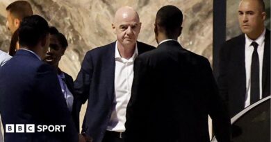 Fifa president Gianni Infantino leaves Al-Madina Stadium in Rabat following the 2026 Women's Africa Cup of Nations match between Malawi and Zambia