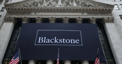 Blackstone Digital Infrastructure Trust Inc. signage during the company's initial public offering (IPO) at the New York Stock Exchange (NYSE) in New York, US, on Thursday, May 14, 2026.
