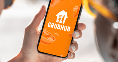 Grubhub app/logo displayed on a smartphone phone held in hand