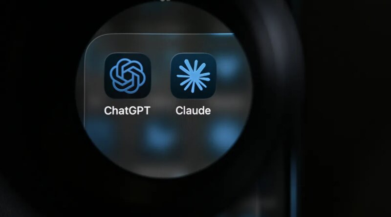 This photograph shows the app logos of artificial intelligence (AI) assistants ChatGPT and Claude on a smartphone's screen.