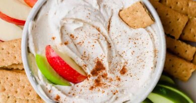 apple dip in bowl from three quarter angle