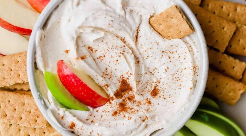 apple dip in bowl from three quarter angle