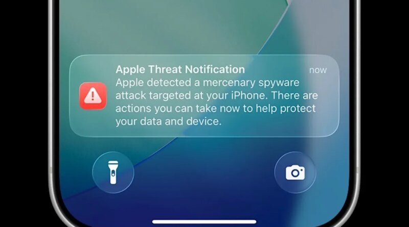 an Apple threat notification on an iPhone lock screen.