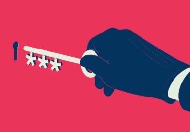 an illustrated hand holding a key about to enter a lock on a darkened pink background