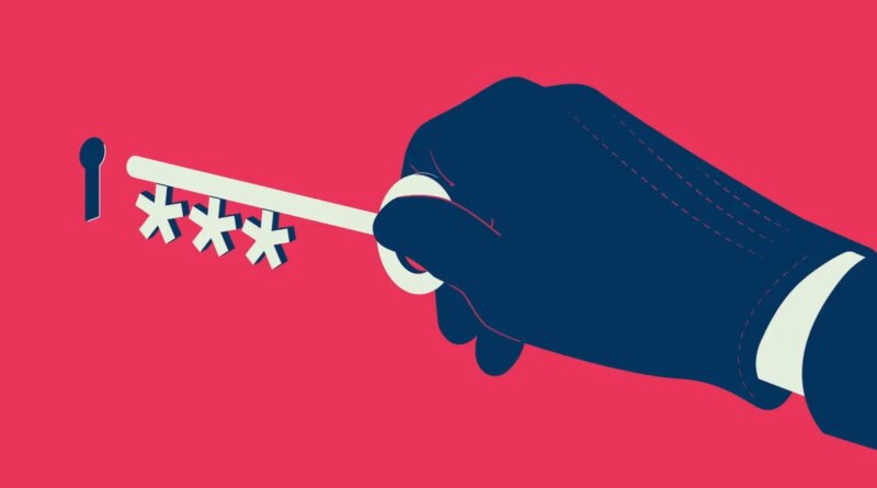 an illustrated hand holding a key about to enter a lock on a darkened pink background