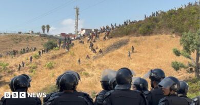 Spanish military personnel at the Tarajal border in Ceuta, Spain