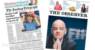The headline on the front page of the Sunday Telegraph reads: "Healey: I will not allow supermarkets to rip you off."