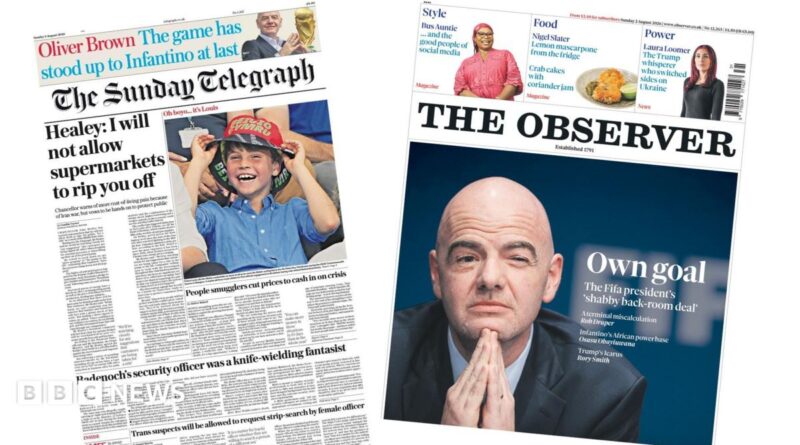The headline on the front page of the Sunday Telegraph reads: "Healey: I will not allow supermarkets to rip you off."
