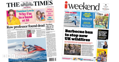 "Row professor found dead" reads the headline on the front page of the Times.