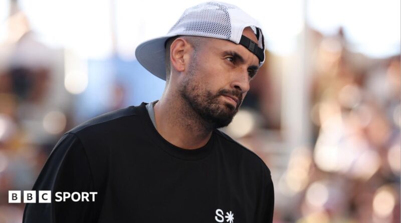 Nick Kyrgios watches on during January's Australian Open