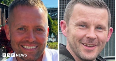 Pictures of the two officers. Both are smiling. PC Blades has smart stubble and short fair hair. PC Clough also has stubble and short dark hair.