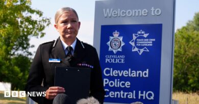 Cleveland Police Chief Constable Victoria Fuller speaking to the media at the force's Headquarters in Middlesbrough after seven people, including two police officers, Pc Matthew Blades and Pc Tom Clough, died in a crash following a pursuit in the early hours of Saturday. A Volkswagen Passat was travelling the wrong way down the A66 near Middlesbrough and collided with a police vehicle on the same road going in the right direction