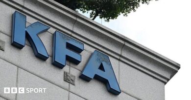 An external shot of the Korean Football Association headquarters in Seoul, featuring the organisation's logo