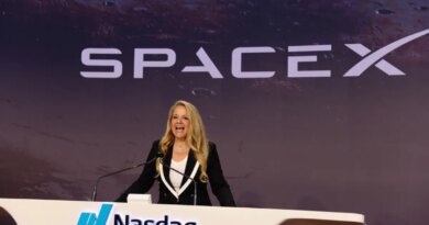 Gwynne Shotwell, president of Space Exploration Technologies Corp. (SpaceX), during the company's initial public offering (IPO) at the Nasdaq MarketSite in New York