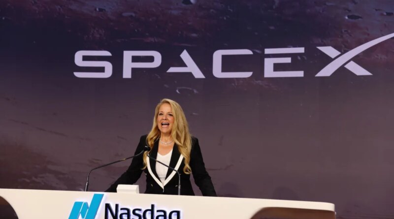 Gwynne Shotwell, president of Space Exploration Technologies Corp. (SpaceX), during the company's initial public offering (IPO) at the Nasdaq MarketSite in New York
