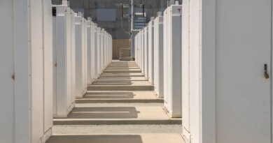 Tesla Megapack batteries during a tour of the Elkhorn Battery Energy Storage System in Moss Landing, California