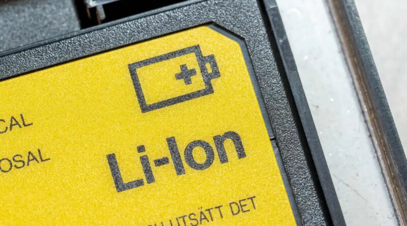 A label sits affixed to a lithium-ion battery.