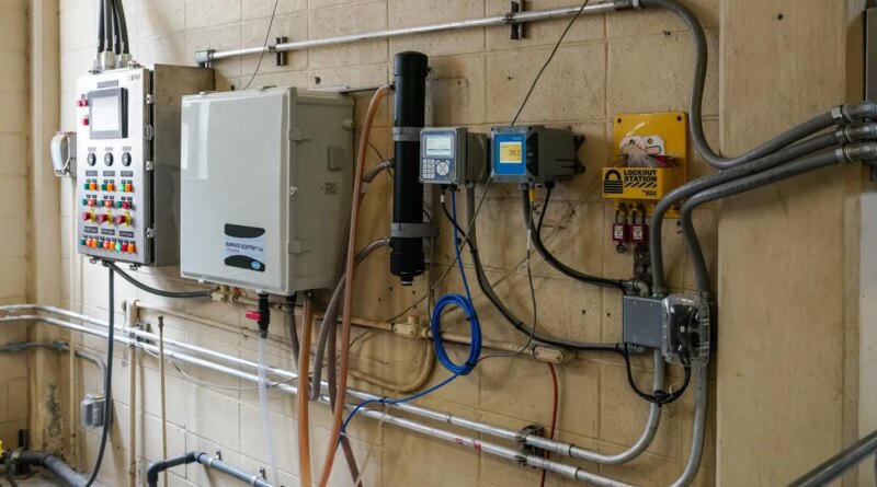 Monitoring equipment inside a water treatment plant in Social Circle, Georgia.