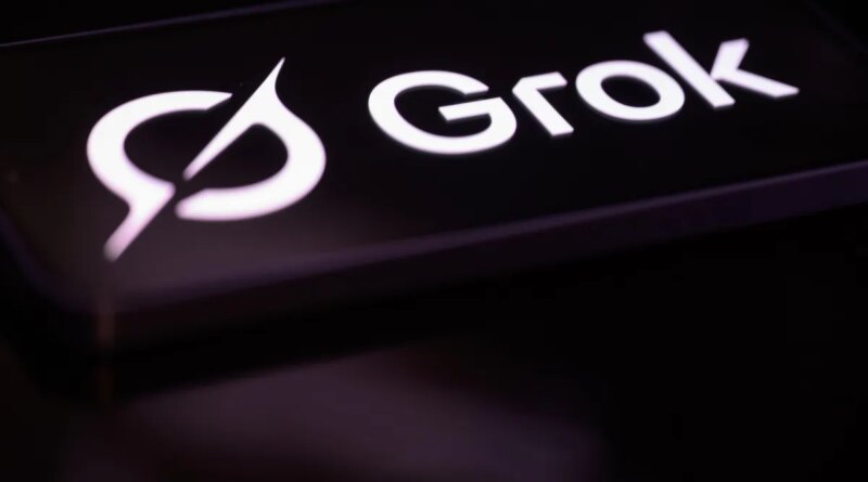 The Grok logo is displayed on a mobile phone screen