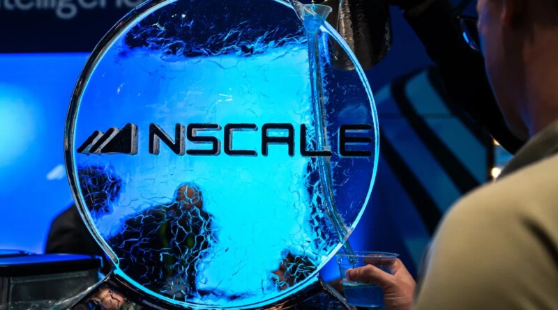 Nscale signage on the exhibition floor during the Nvidia GTC conference in San Jose, California.