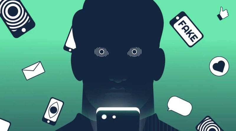 Concept illustration depicting online content, fear, addiction.