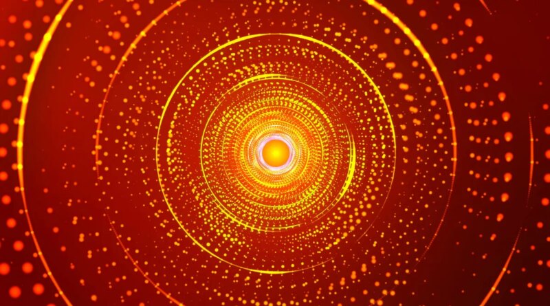 Abstract digital background. Big data visualization. Circular rotation of a fantastic circle of multi-colored particles and lines. Beautiful colored spiral. 3D vector illustration.