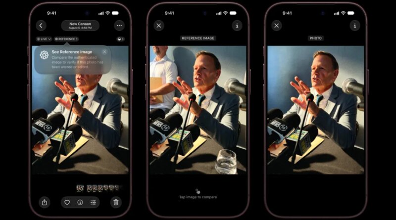 Three iPhones showing images verified by Apple Reference Image.