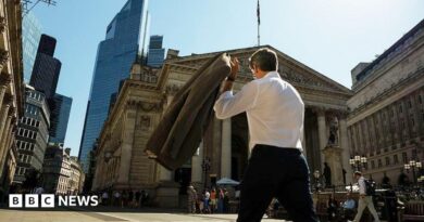 A commuter carries his jacket on a sunny day in the City of London