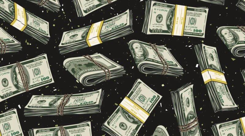pattern of wads of banded cash