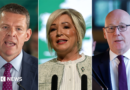The image is made up of three photographs. The left-hand photo shows Rhun ap Iorwerth. The centre image shows Michelle O'Neill. The right-hand image is of John Swinney. All three are speaking from a podium.