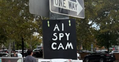 Photo of Flock protest signs in Arlington, Virginia.