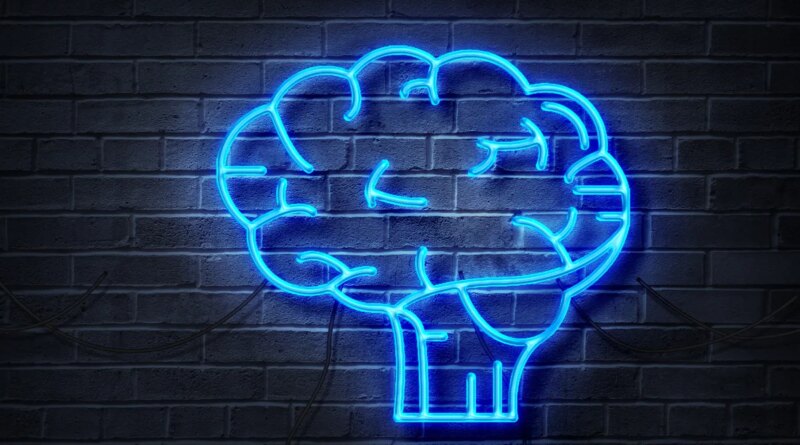 neon rendering of a brain