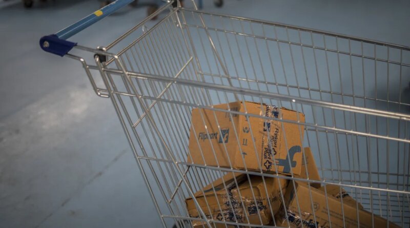 Packages in a cart at a Flipkart.