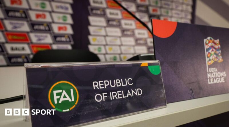 Republic of Ireland signage at the top table of the news conference