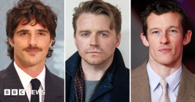 A composite image showing, from left to right, Jacob Elordi, Jack Lowden and Callum Turner