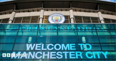 A general exterior view of Etihad Stadium, home stadium of Manchester City