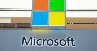 A Microsoft store entrance with the company's logo