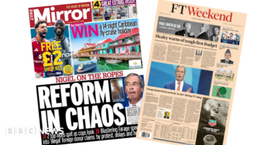 The headline on the front page of the Daily Mirror reads: “Reform in chaos”.