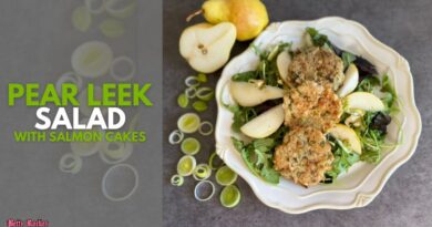 Pear Leek Salad with Salmon Cakes