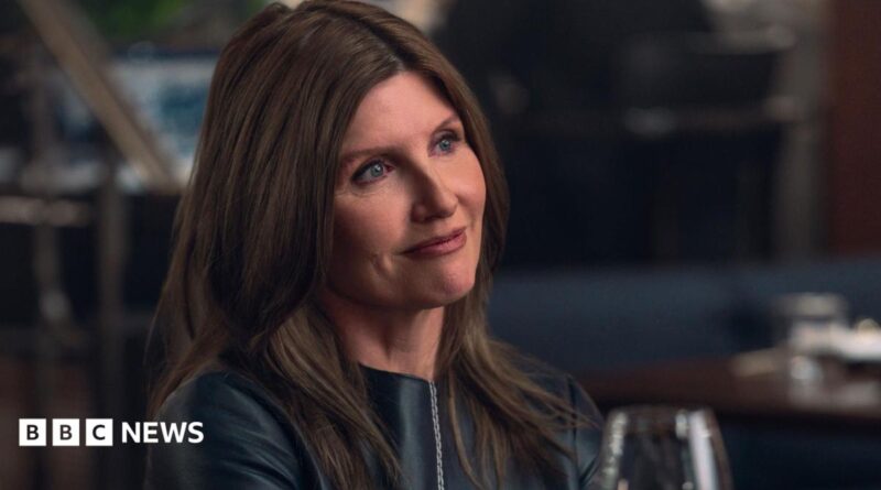 Sharon Horgan in Youth, she is wearing a black top and has her brown hair down