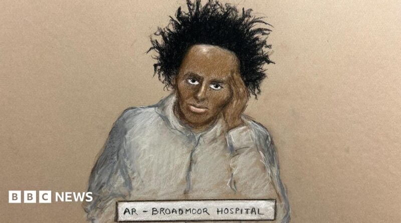 A court sketch of Axel Rudakubana sitting on a video link in court