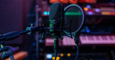 Microphone in a professional recording or radio studio