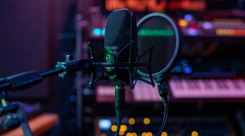 Microphone in a professional recording or radio studio