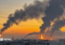 Plumes of smoke rise from fires at an oil refinery in Moscow after an overnight Ukrainian drone attack. Photo: 20 September 2026