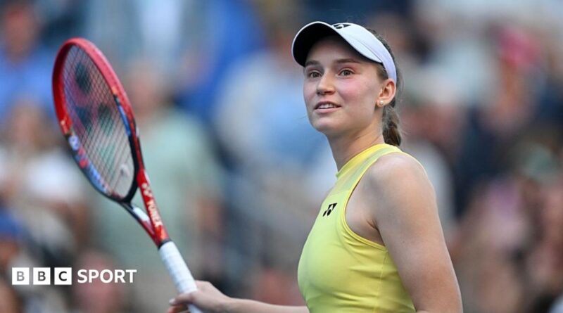 Elene Rybakina celebrates beating Naomi Osaka at the US Open