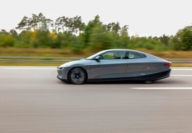 A side view of a prototype car.