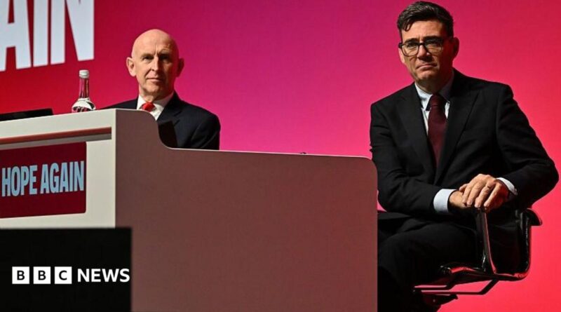 Chancellor of the Exchequer John Healey (L) and Prime Minister Andy Burnham attend the first day of the Labour Party Conference in Liverpool on 27 September 2026.