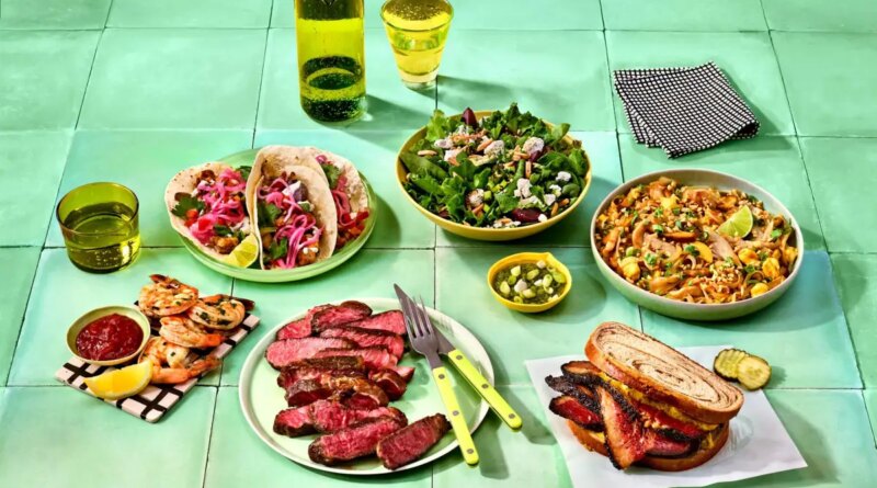 array of prepared food on plates