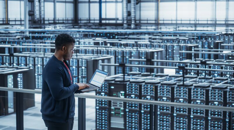 Tech working in a data center.